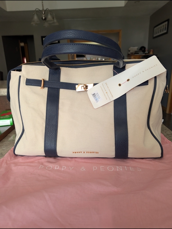 Poppy & Peonies Handbags - Poppy & Peonies Navy Trim Canvas Tote
